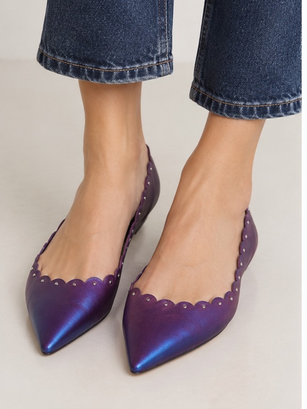 Coach purple leather lazer cut scalloped flats NEW